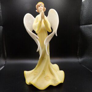 8" Tall Praying Angel in Yellow with Flowers